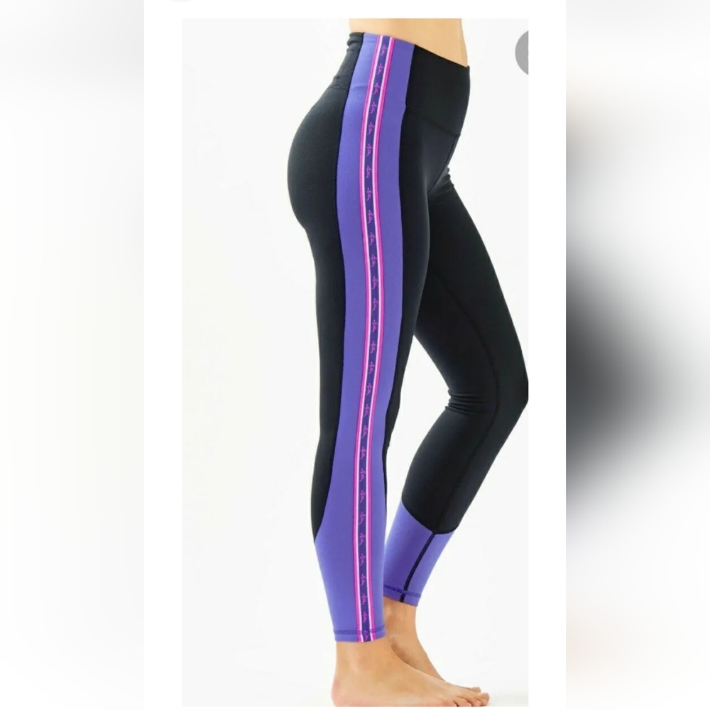 Lilly pulitzer womens high rise black purple striped leggings size XXS NWTUPF50+